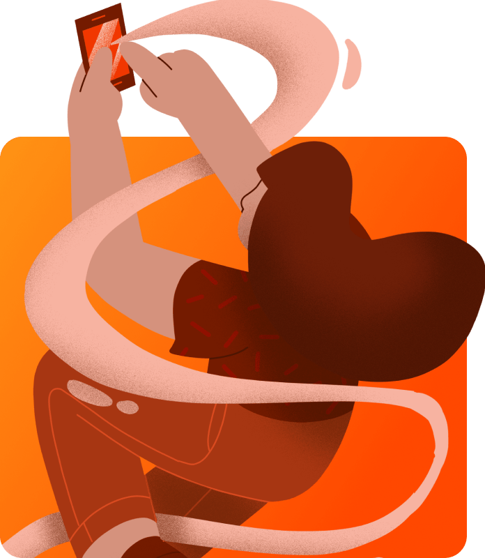 Ilustração de uma menina utilizando o celular