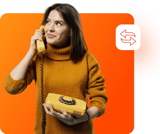 Imagem de uma mulher segurando um telefone fixo