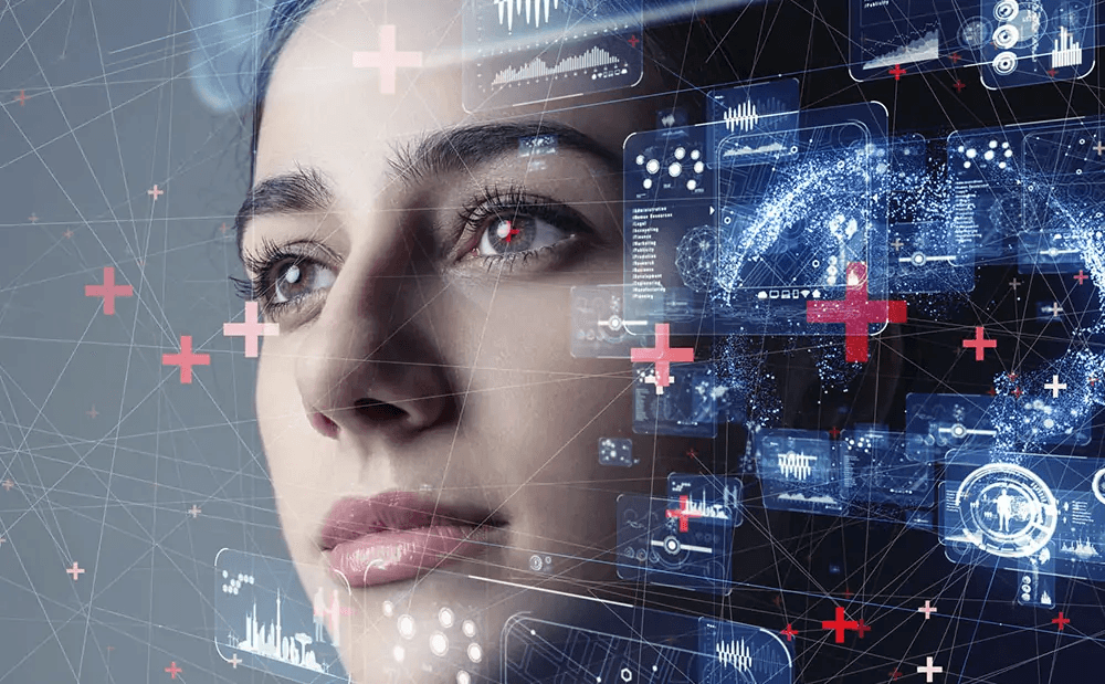 Imagem de uma mulher, representando o reconhecimento facial, como se estivessem buscando os dados da mesma